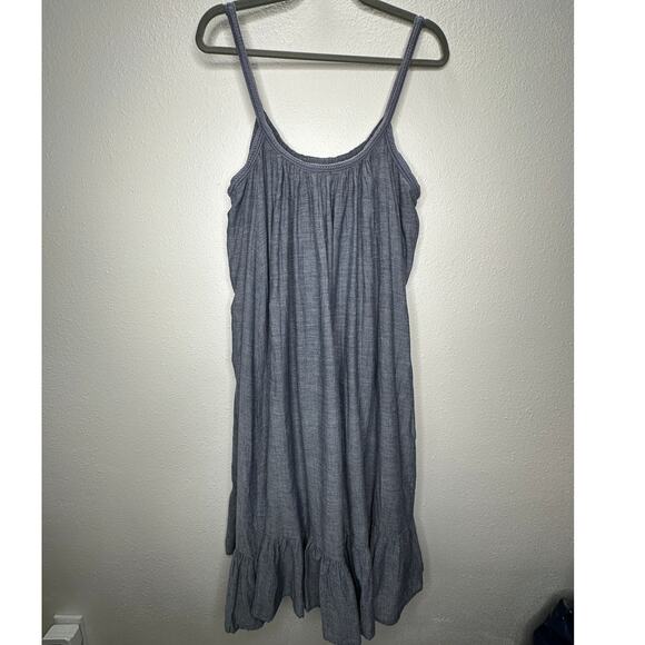 Vetiver Blue Gray Denim Round Braided Neckline & Strap Ruffle Dress 4 - Picture 6 of 12